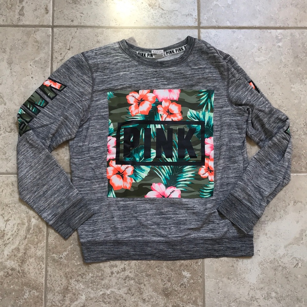 Grey and Tropical Patterned PINK Sweatshirt
